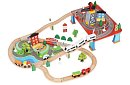 Dřevěná železnice s vláčkem na baterie – 88 dílků