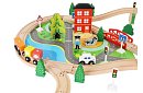 Dřevěná železnice s vláčkem na baterie – 88 dílků
