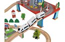 Dřevěná železnice s vláčkem na baterie – 88 dílků