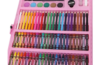 Výtvarná malířská sada v kufru – 168 dílků, růžová