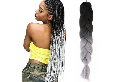 Syntetické ombre copánky na vlasy černošedé