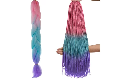 Syntetické ombré copánky růžovo-modro-fialové