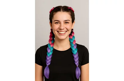 Syntetické ombré copánky růžovo-modro-fialové