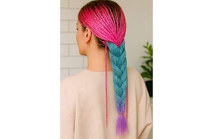 Syntetické ombré copánky růžovo-modro-fialové