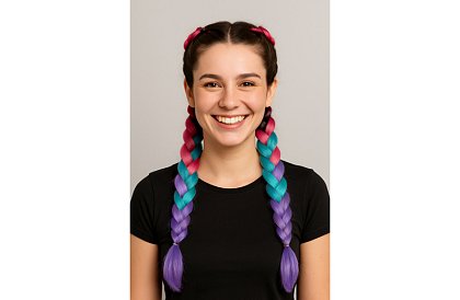 Syntetické ombré copánky růžovo-modro-fialové