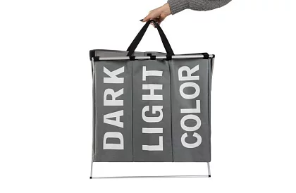 Koš na prádlo – 3 přihrádky na skládacím rámu