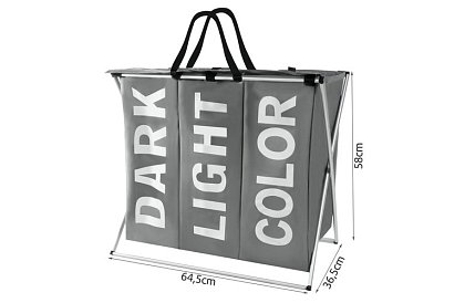 Koš na prádlo – 3 přihrádky na skládacím rámu