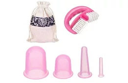 Sada masážních pomůcek – 4 silikonové baňky + masér + taška