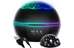 LED noční lampa s projektorem obrázků - černá