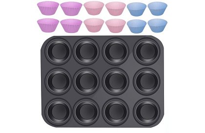 Teflonový pečicí plech na muffiny + 12 silikonových košíčků