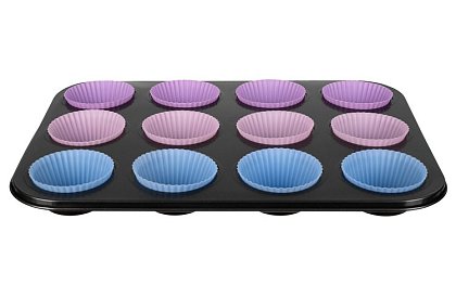 Teflonový pečicí plech na muffiny + 12 silikonových košíčků