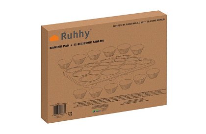 Teflonový pečicí plech na muffiny + 12 silikonových košíčků