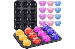 Teflonový pečicí plech na muffiny + 12 silikonových košíčků