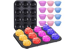 Teflonový pečicí plech na muffiny + 12 silikonových košíčků