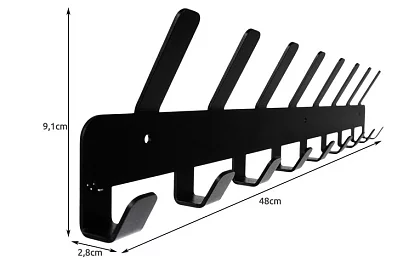 Nástěnný věšák na bundy a kabáty – černý, 17 háčků