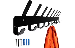 Nástěnný věšák na bundy a kabáty – černý, 17 háčků