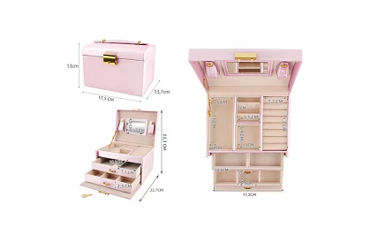 Elegantní šperkovnice – růžová se zámkem a saténovým povrchem