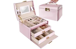 Elegantní šperkovnice – růžová se zámkem a saténovým povrchem