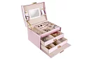 Elegantní šperkovnice – růžová se zámkem a saténovým povrchem