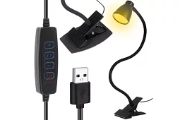 LED lampa na psací stůl s kovovým klipem – černá