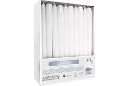 Bílá kuželová svíčka 24,5x2,3 cm – sada 40 ks