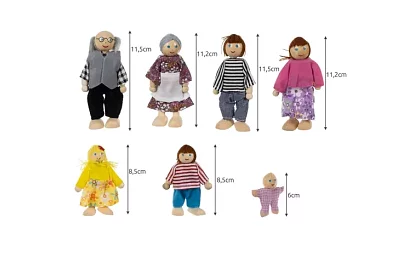Dřevěné panenky do dětských domečku – 7 ks