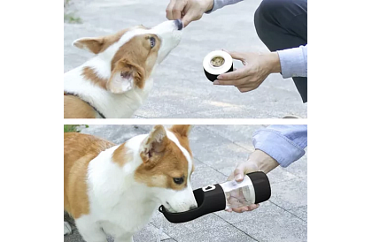 Cestovní láhev na vodu pro psy s miskou na pamlsky