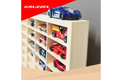 Dřevěná polička - organizér na autíčka - 90 přihrádek