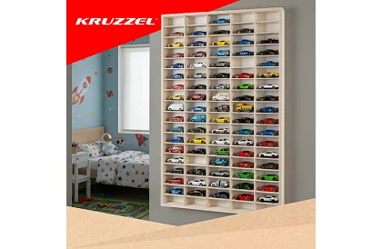 Dřevěná polička - organizér na autíčka - 90 přihrádek