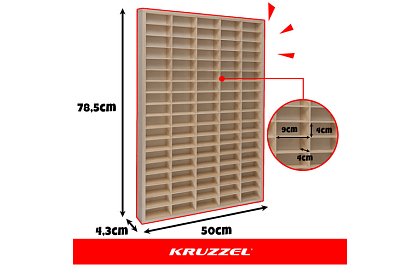 Dřevěná polička - organizér na autíčka - 90 přihrádek