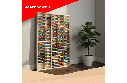 Dřevěná polička - organizér na autíčka - 90 přihrádek