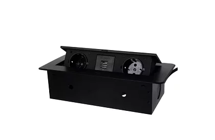 Vestavná výklopná zásuvka 2x 220V + 2x USB – černá