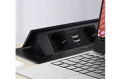 Vestavná výklopná zásuvka 2x 220V + 2x USB – černá