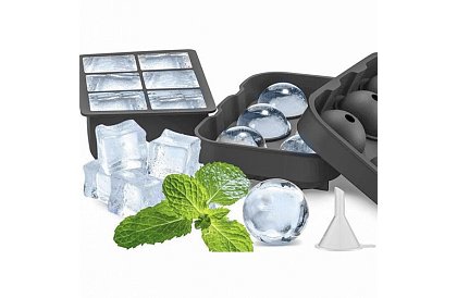 2 silikonové formy na led - koule a kostky XXL