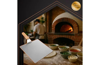 Nerezová lopata na pizzu s dřevěnou rukojetí