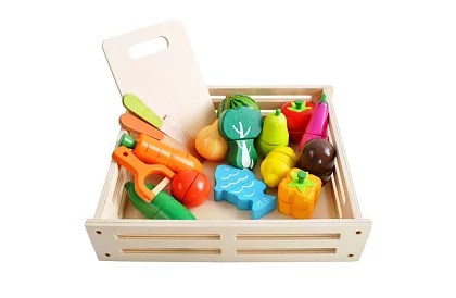 Dřevěná hračka – krájení zeleniny s příslušenstvím - 34 dílů