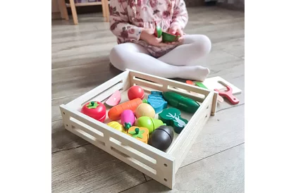 Dřevěná hračka – krájení zeleniny s příslušenstvím - 34 dílů