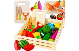 Dřevěná hračka – krájení zeleniny s příslušenstvím - 34 dílů