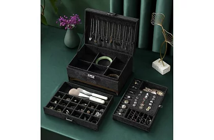 Elegantní semišová šperkovnice - černá