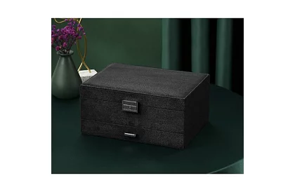 Elegantní semišová šperkovnice - černá