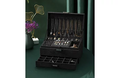 Elegantní semišová šperkovnice - černá