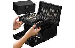 Elegantní semišová šperkovnice - černá