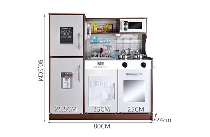 Dřevěná dětská kuchyně XL s příslušenstvím - hnědá