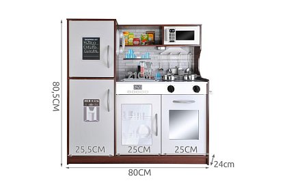 Dřevěná dětská kuchyně XL s příslušenstvím - hnědá