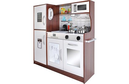 Dřevěná dětská kuchyně XL s příslušenstvím - hnědá