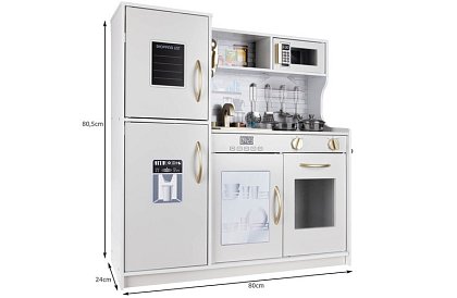Dřevěná dětská kuchyně XL s příslušenstvím – bílá