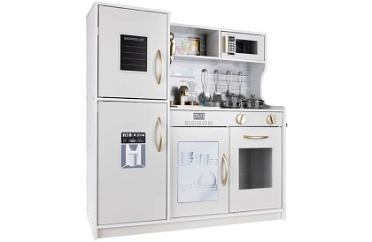 Dřevěná dětská kuchyně XL s příslušenstvím – bílá