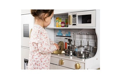 Dřevěná dětská kuchyně XL s příslušenstvím – bílá