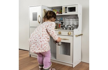 Dřevěná dětská kuchyně XL s příslušenstvím – bílá