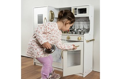 Dřevěná dětská kuchyně XL s příslušenstvím – bílá